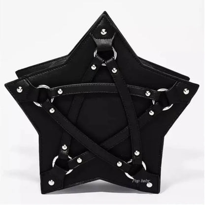 Black Pentagram Leather Unisex Retro Punk Casual Fashion Gothic Designer Bag