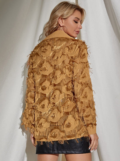 fermon - Button Front Fringe Trim Blouse