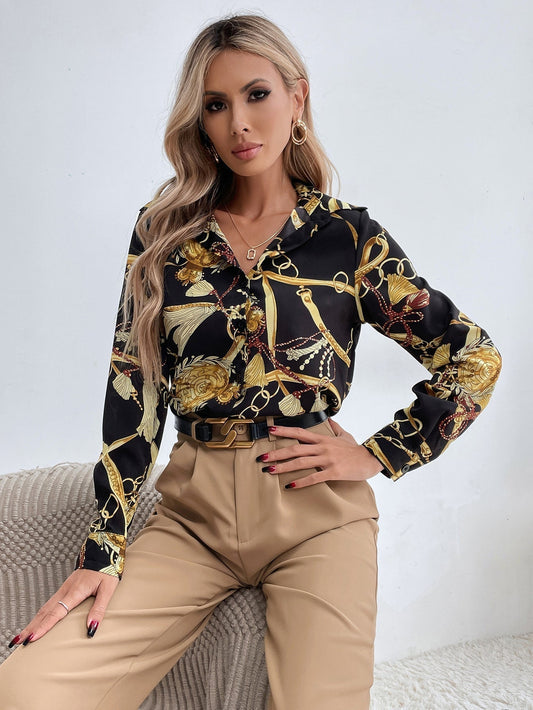 fermon - Chain Print Button Front Blouse
