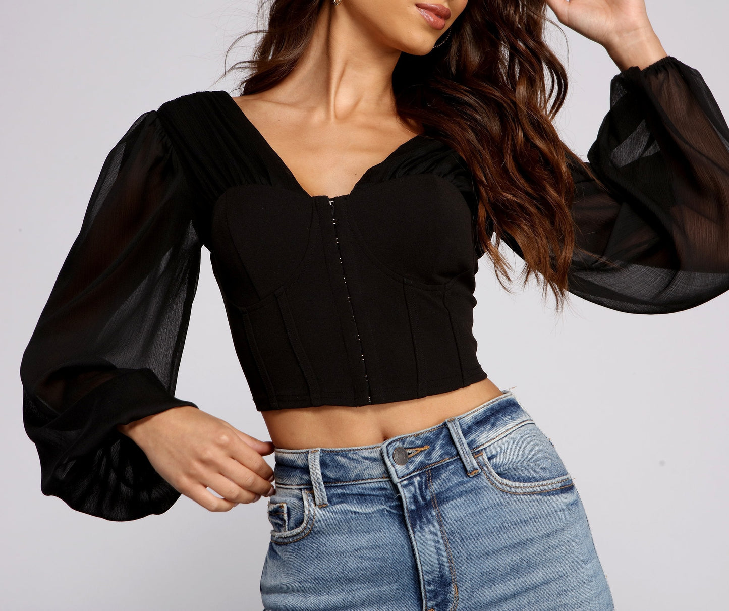 fermon - Chic Babe Long Sleeve Corset Blouse