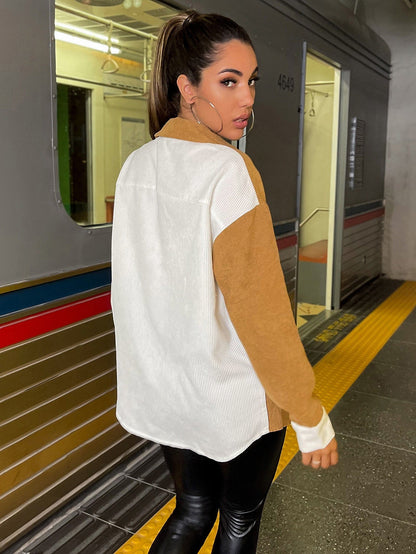 fermon - Color-block Drop Shoulder Button Front Blouse