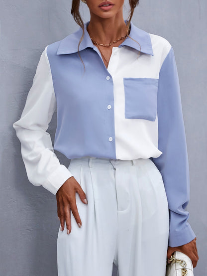 fermon - Colorblock Patch Pocket Blouse