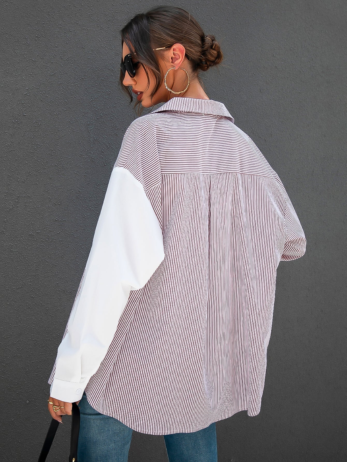 fermon - Colorblock Patch Pocket Striped Blouse