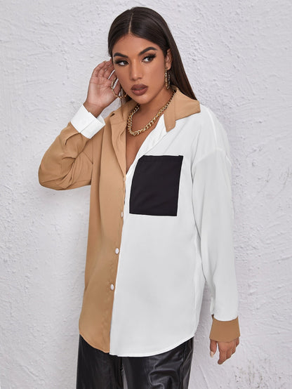 fermon - Colorblock Pocket Front Blouse
