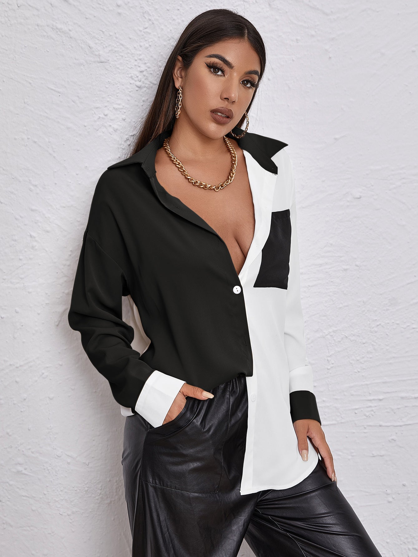 fermon - Colorblock Pocket Front Blouse