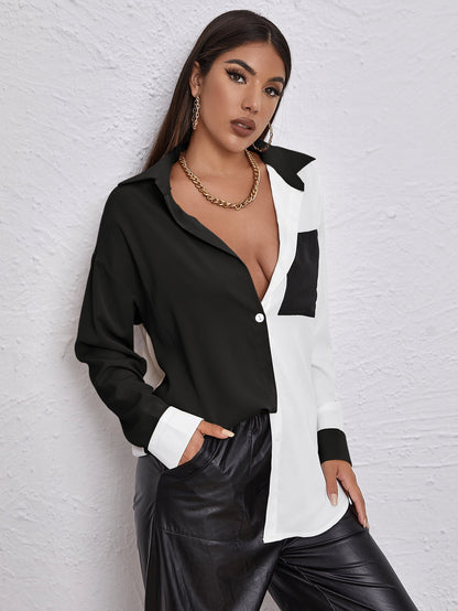 fermon - Colorblock Pocket Front Blouse
