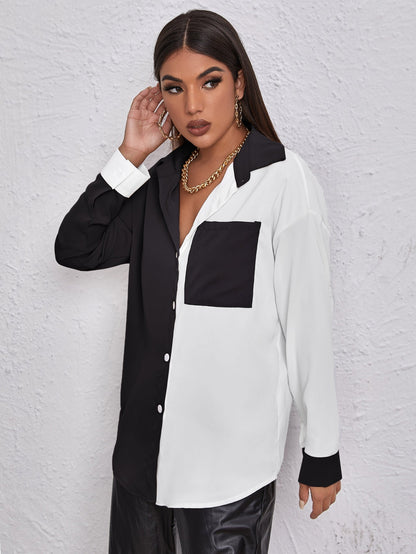 fermon - Colorblock Pocket Front Blouse