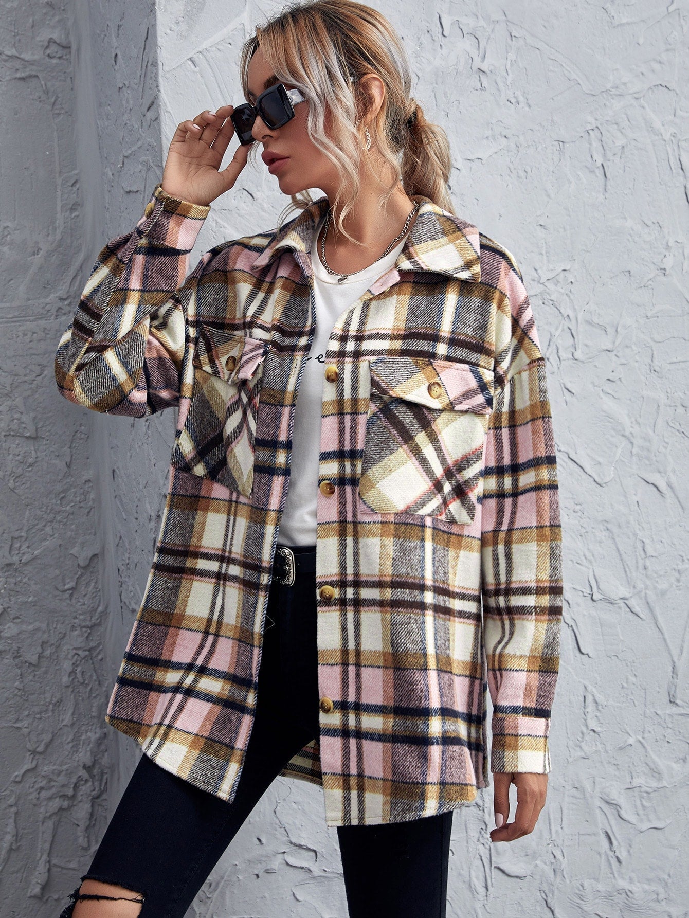 fermon - Drop Shoulder Gingham Blouse