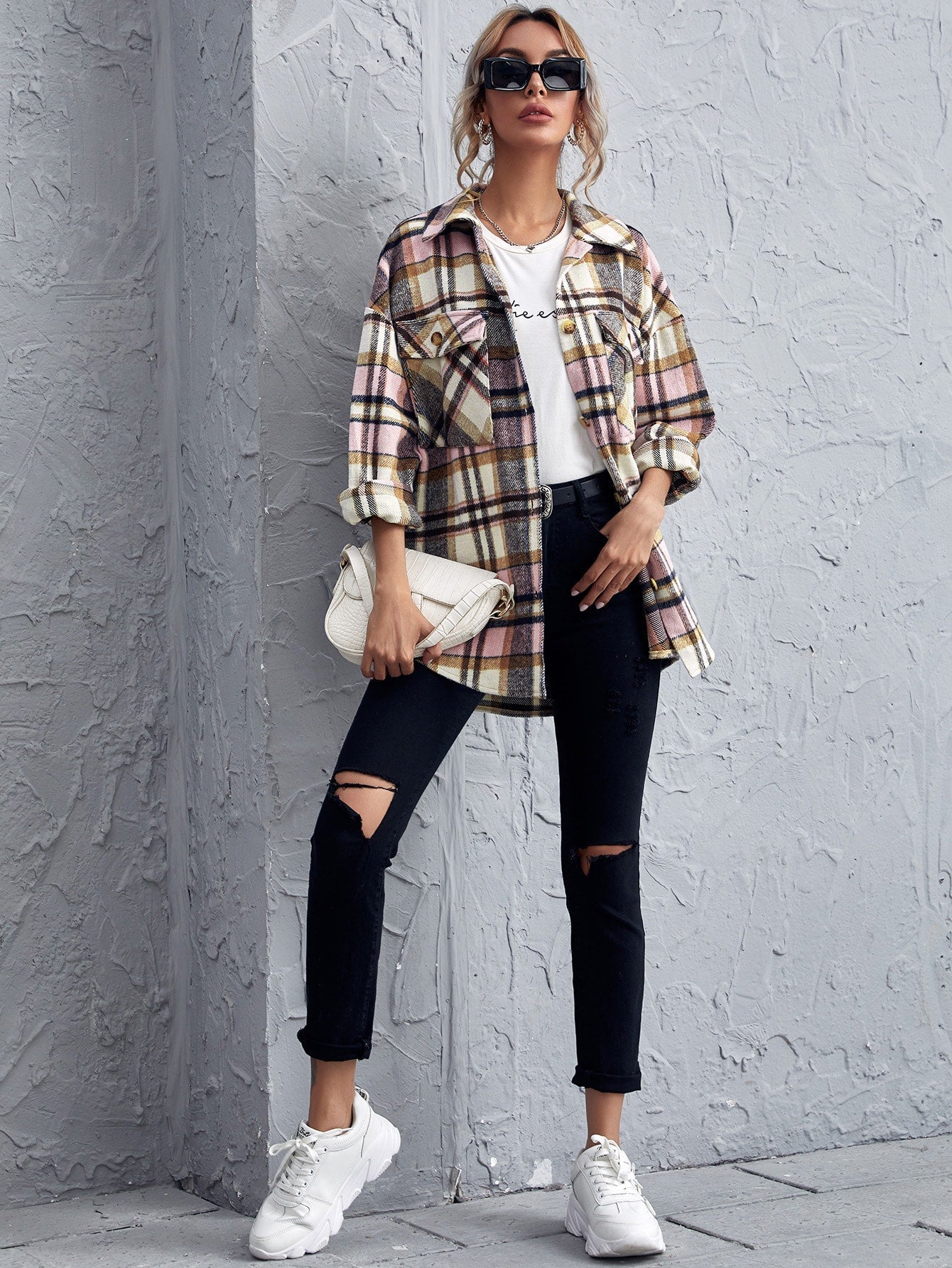 fermon - Drop Shoulder Gingham Blouse