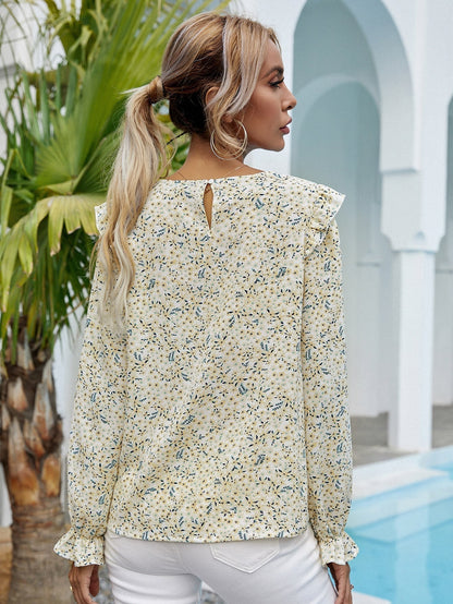 fermon - Floral Chiffon Shirt Casual Top Blouse