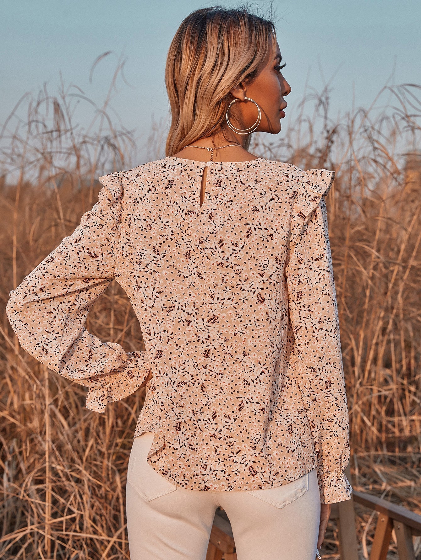 fermon - Floral Chiffon Shirt Casual Top Blouse