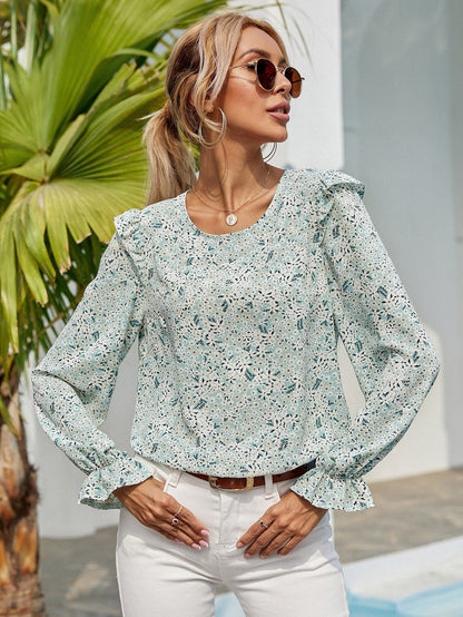 fermon - Floral Chiffon Shirt Casual Top Blouse