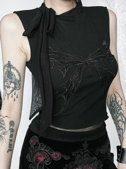 Gothic Vintage Butterfly Embroidered Crop Lace Sexy Top