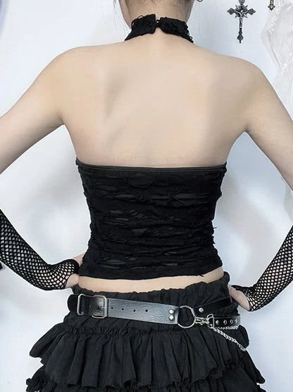 Gothic Crop Y2K Cyberpunk Halter Backless Top