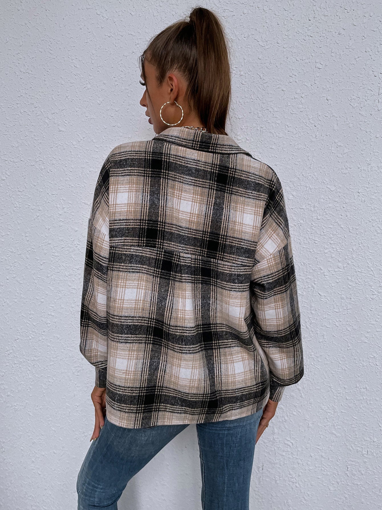 fermon - Ladies New Lapel Casual Long Sleeve Plaid Shirt