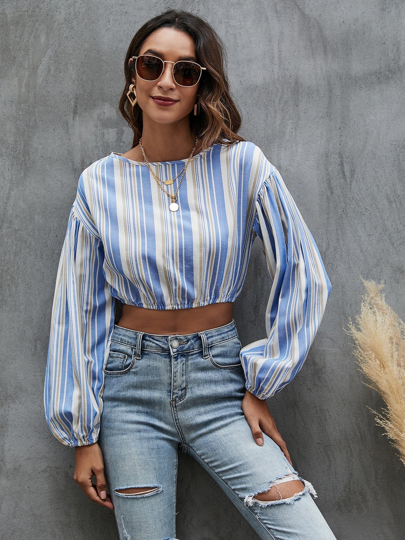 fermon - Lantern Sleeve Striped Top