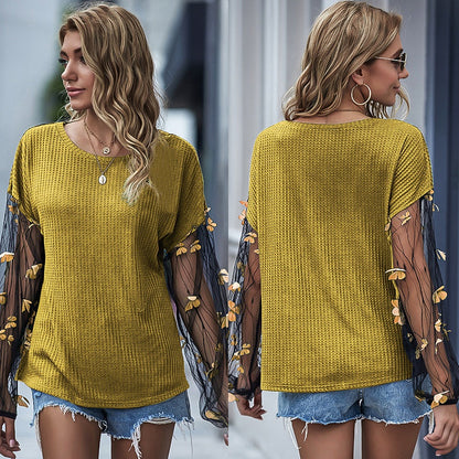 fermon - Net Yarn Lantern Sleeve Loose New Sweater