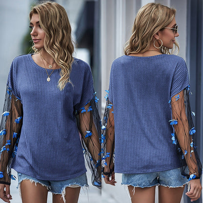 fermon - Net Yarn Lantern Sleeve Loose New Sweater