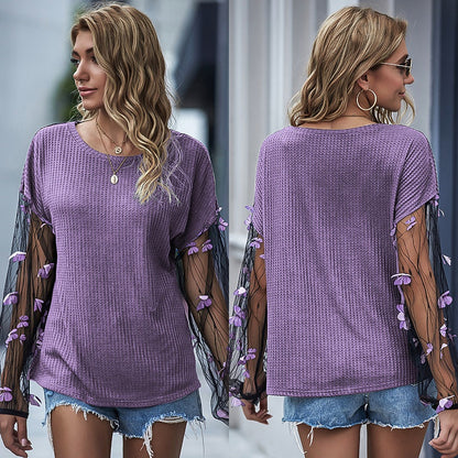 fermon - Net Yarn Lantern Sleeve Loose New Sweater