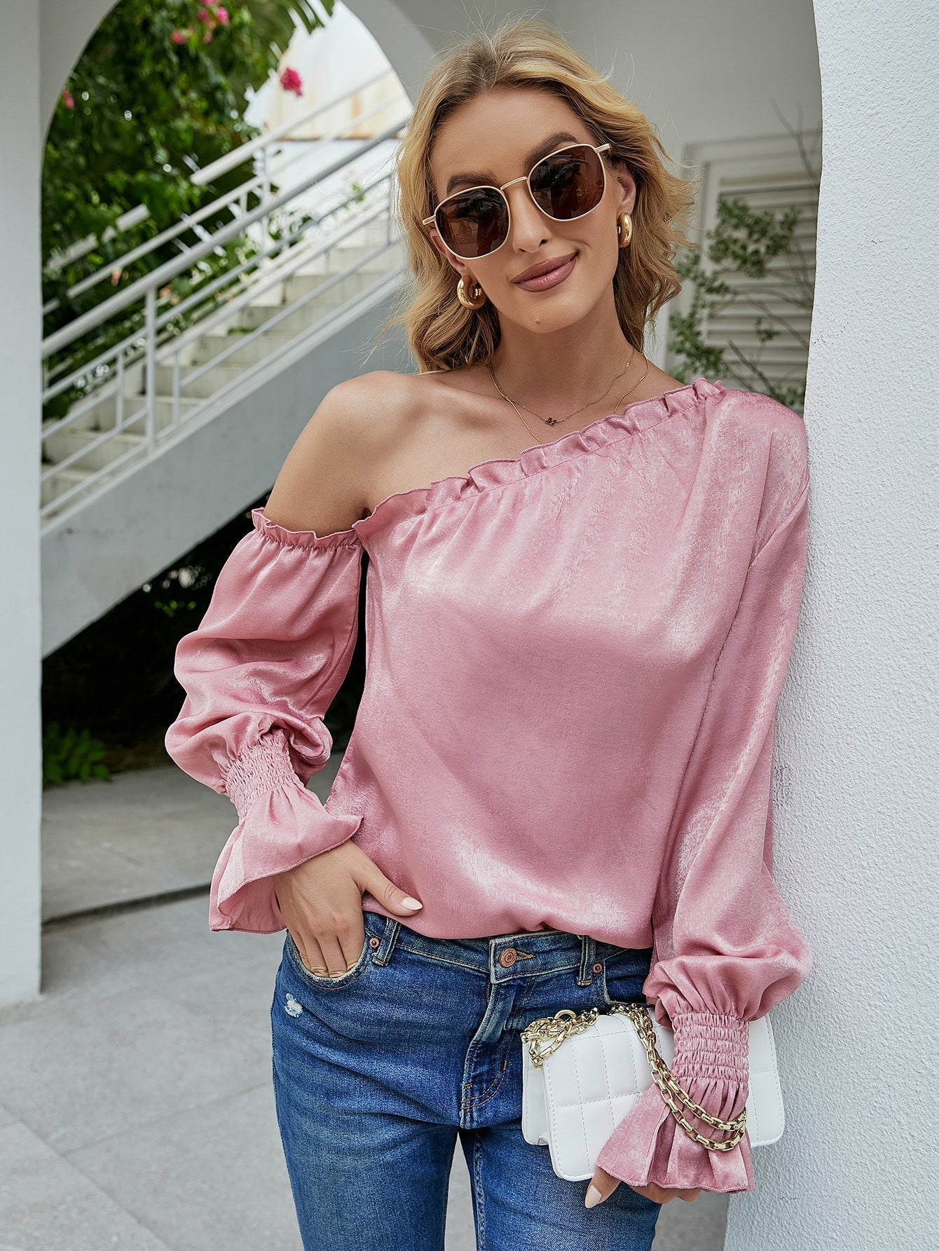 fermon - One Shoulder Puff Sleeve Blouse