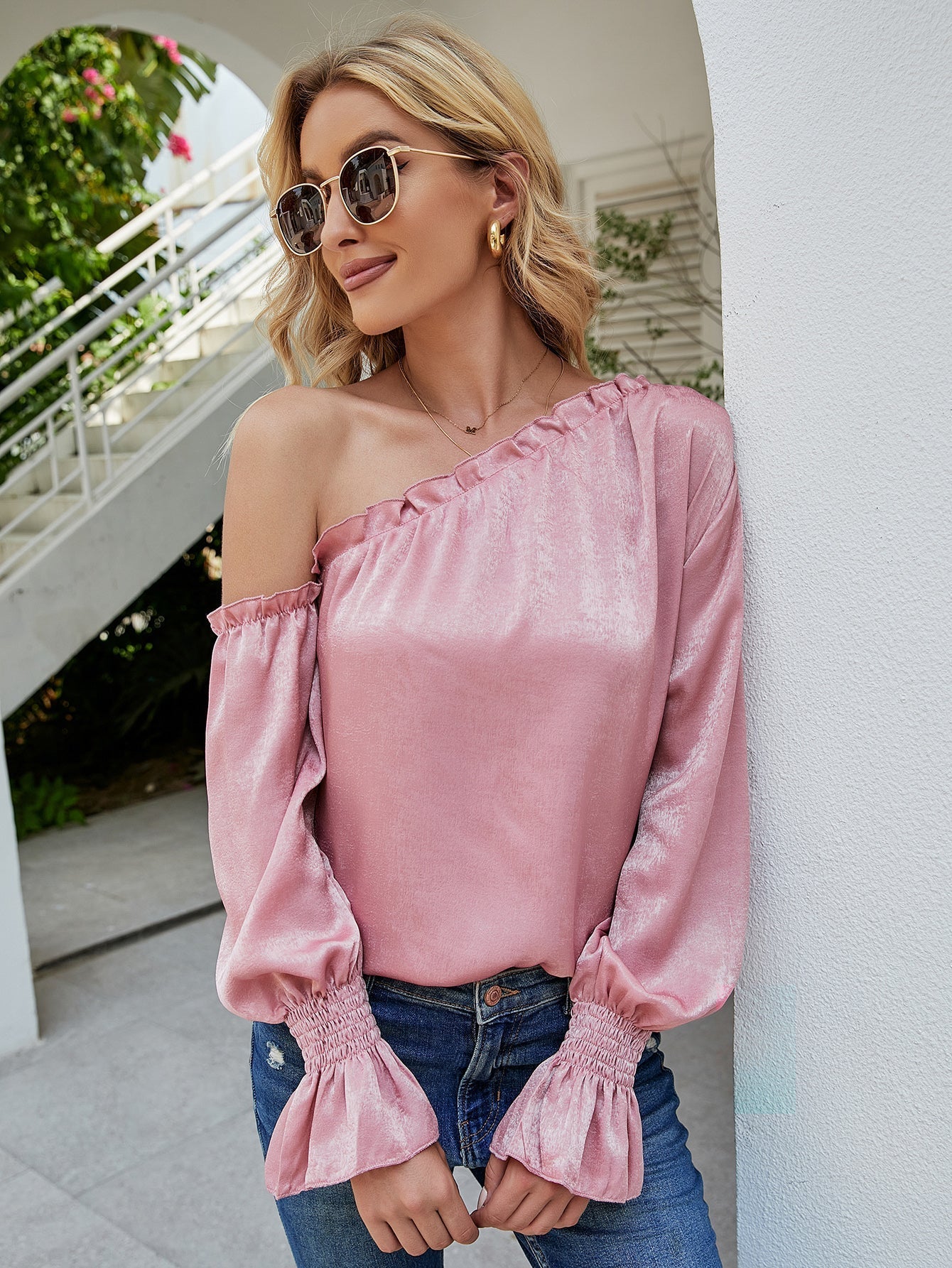 fermon - One Shoulder Puff Sleeve Blouse