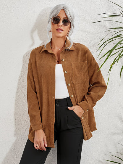 fermon - Patched Pocket Drop Shoulder Corduroy Blouse
