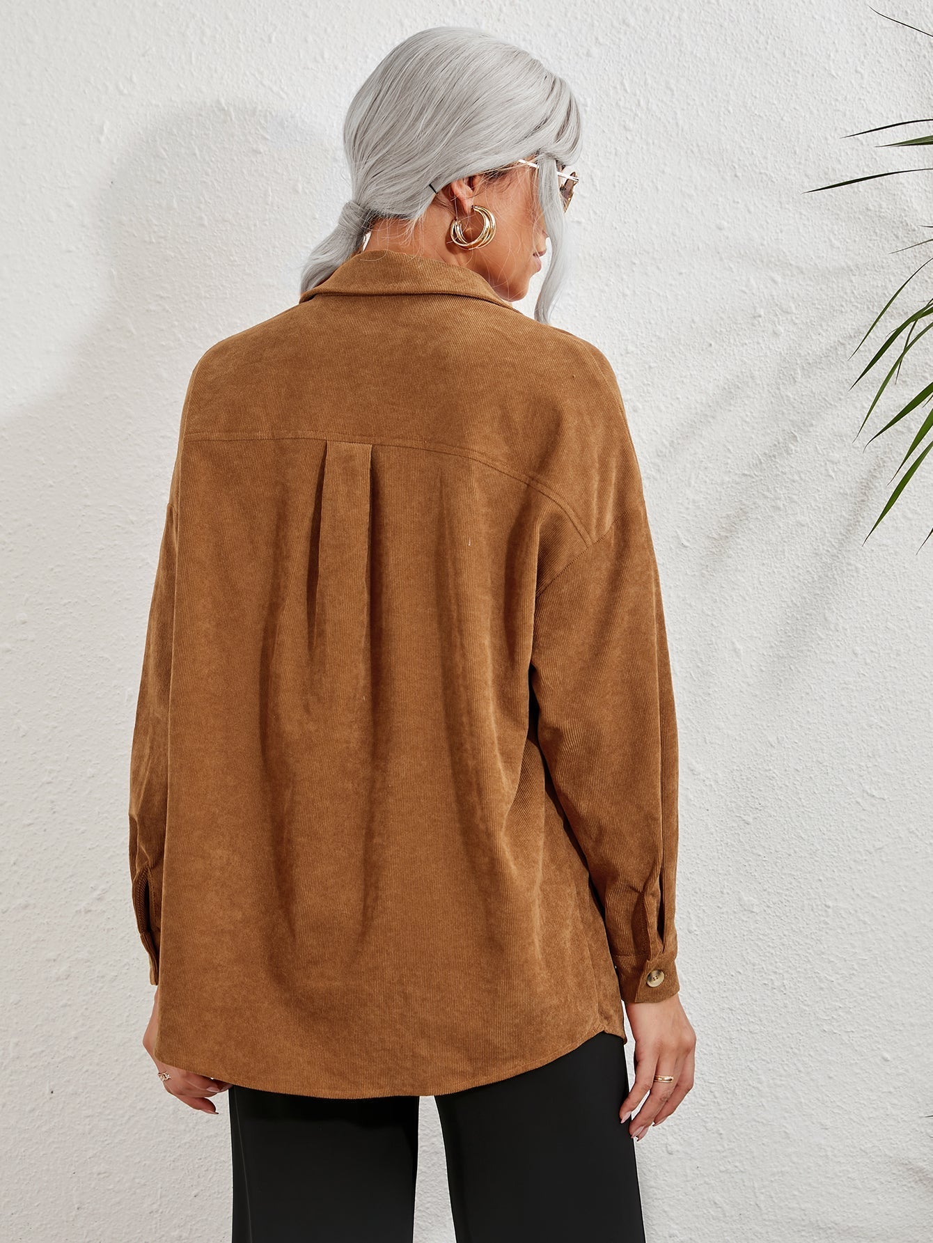 fermon - Patched Pocket Drop Shoulder Corduroy Blouse