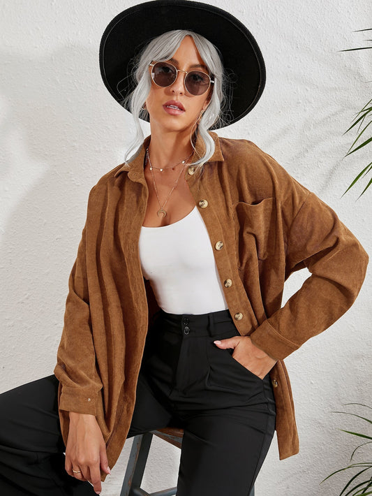 fermon - Patched Pocket Drop Shoulder Corduroy Blouse