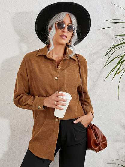 fermon - Patched Pocket Drop Shoulder Corduroy Blouse