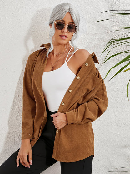 fermon - Patched Pocket Drop Shoulder Corduroy Blouse