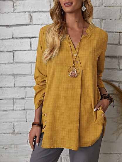 fermon - Plaid Notch Neck Blouse