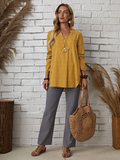 fermon - Plaid Notch Neck Blouse