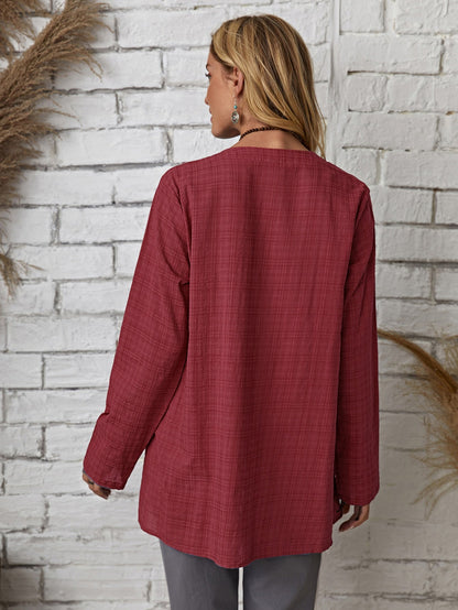 fermon - Plaid Notch Neck Blouse