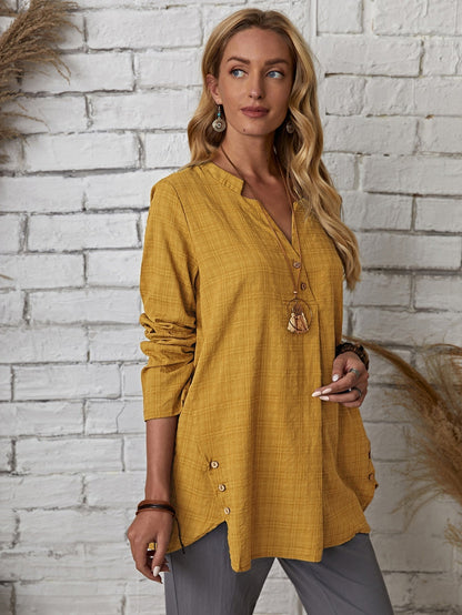 fermon - Plaid Notch Neck Blouse