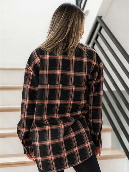 fermon - Plaid Print Drop Shoulder Blouse