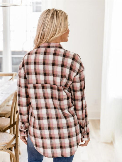 fermon - Plaid Print Drop Shoulder Blouse