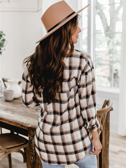 fermon - Plaid Print Drop Shoulder Blouse
