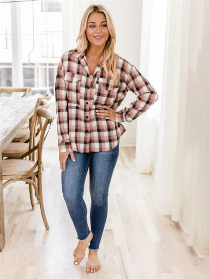 fermon - Plaid Print Drop Shoulder Blouse