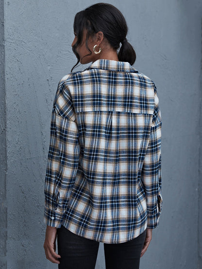 fermon - Plaid Print Drop Shoulder Blouse