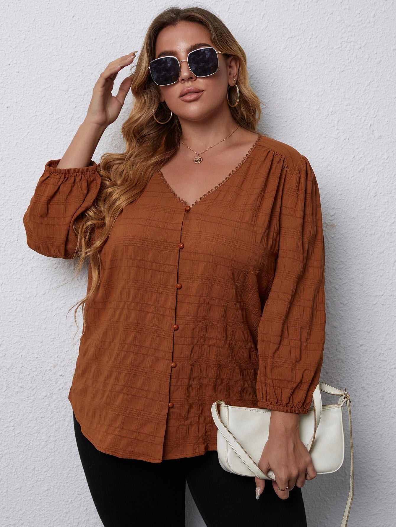 fermon - Plus Guipure Lace Trim Blouse