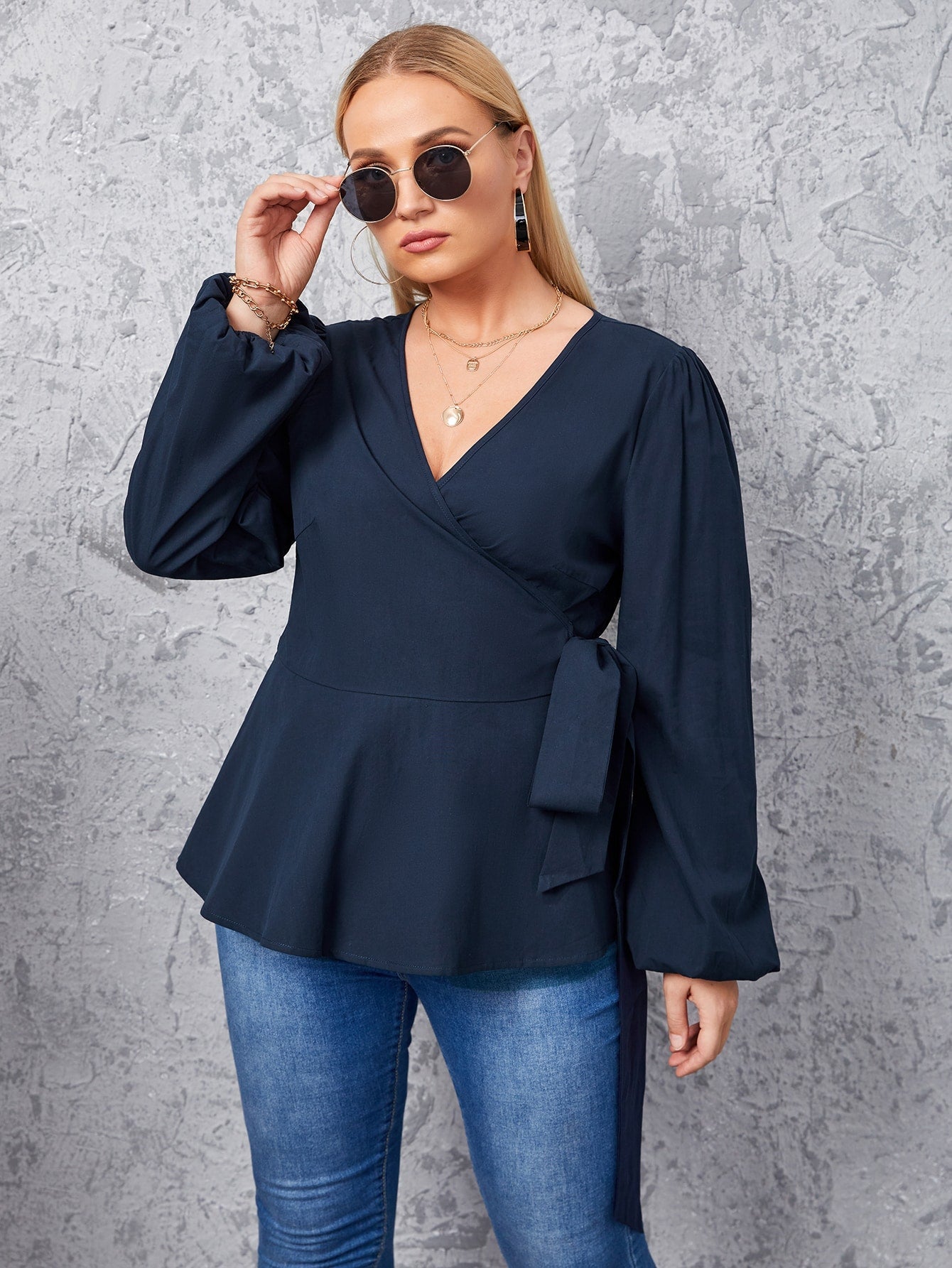 fermon - Plus Wrap Tie Side Blouse