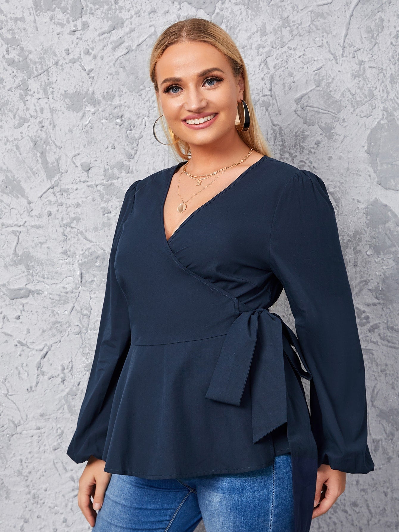 fermon - Plus Wrap Tie Side Blouse