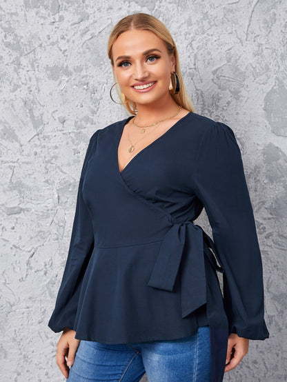 fermon - Plus Wrap Tie Side Blouse