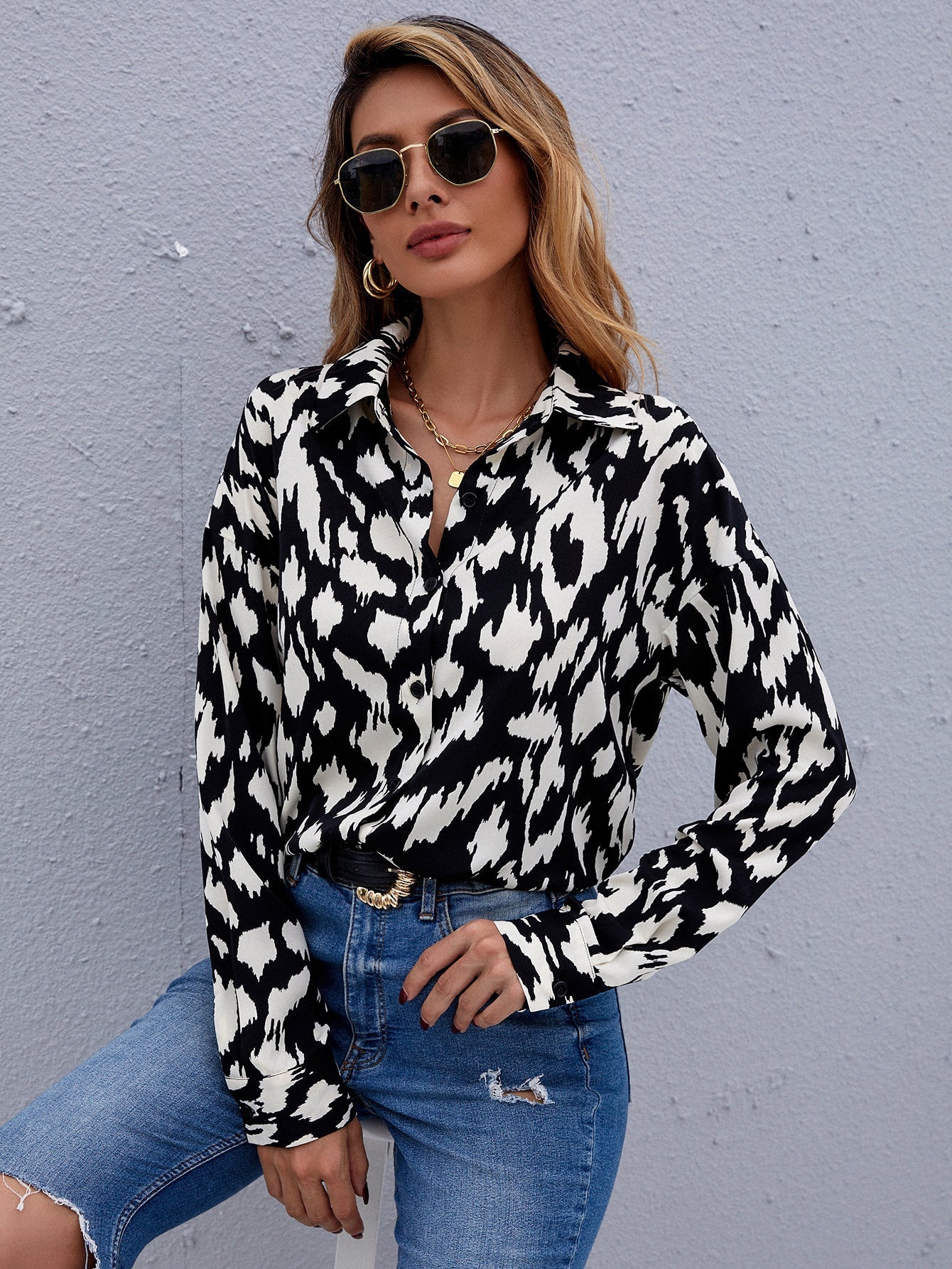 fermon - Print Button Front Blouse