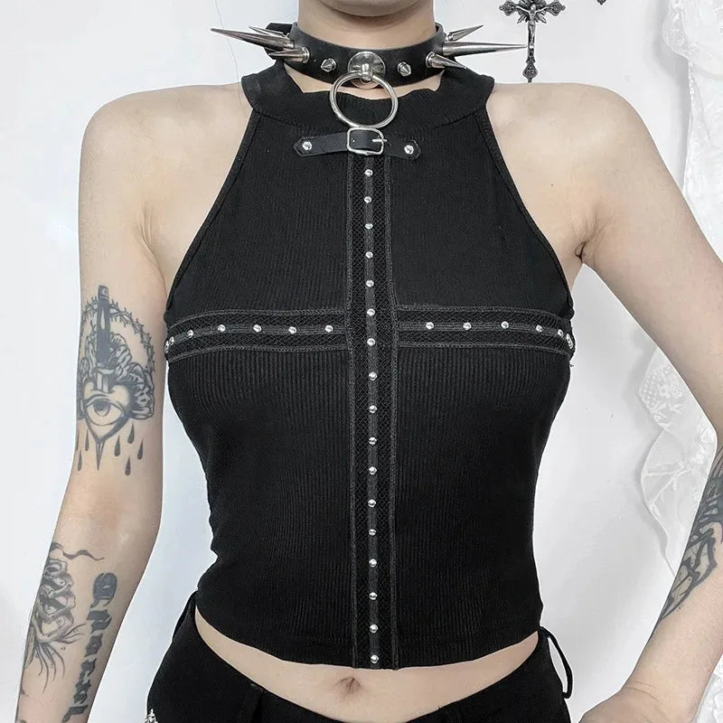 Punk Crop Streetwear Backless Shoulder Off Top