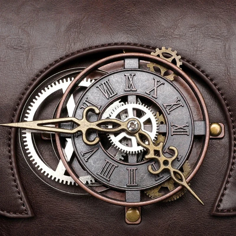 Retro Medieval Steampunk Gothic Leather Satchel Women Briefcase Industrial Vintage Bag