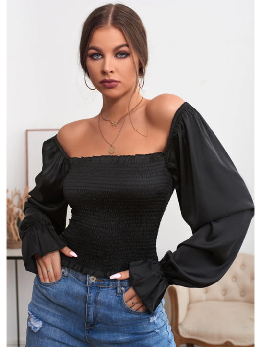 fermon - SQUARE COLLAR RUFFLED LONG SLEEVES BLOUSE
