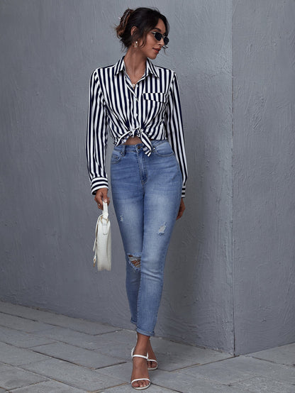 fermon - Single Breasted Striped Blouse