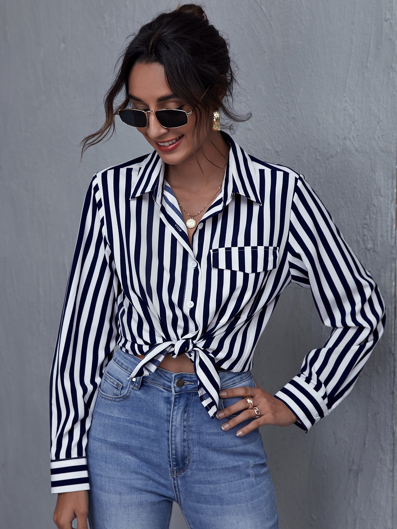 fermon - Single Breasted Striped Blouse