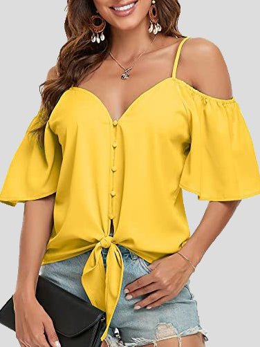 fermon - Sling Single Breasted Knotted Off Shoulder Blouse